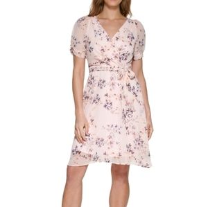 Dkny Floral-Print Faux-Wrap Dress